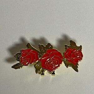 3 Roses Flower Gold Chrome Enamel Blip Fitted Hat Brim Clip Pin